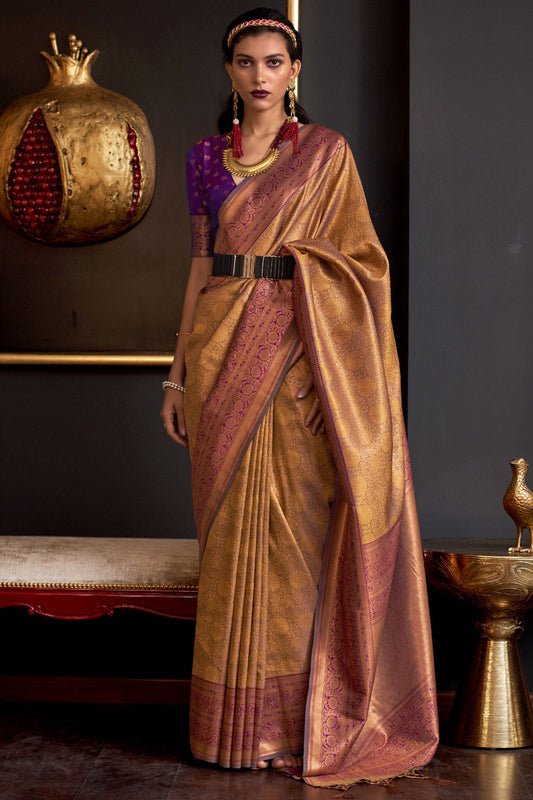 Beguiling Mustard Color Art Silk Weaving Work Saree