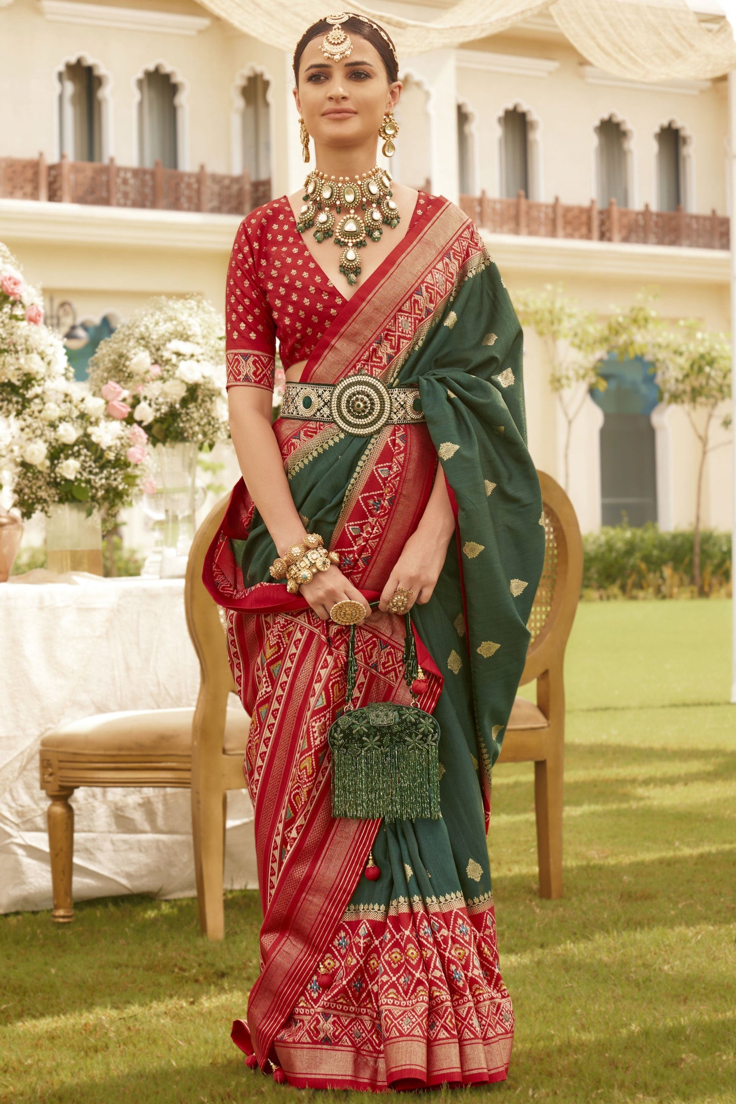 Dark Green Patola Silk Printed Saree