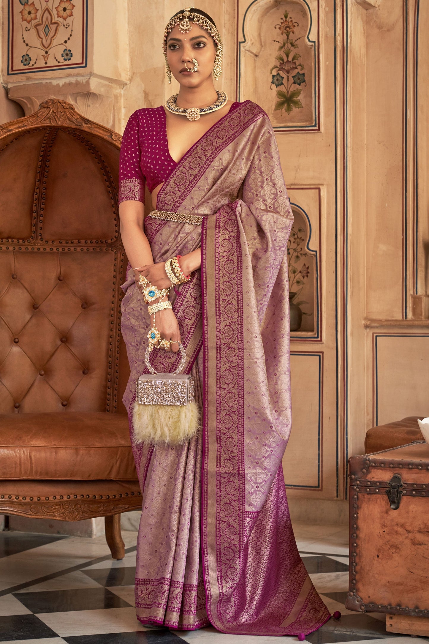 Weaving Work Art Silk Fabric Saree In Lavender Color