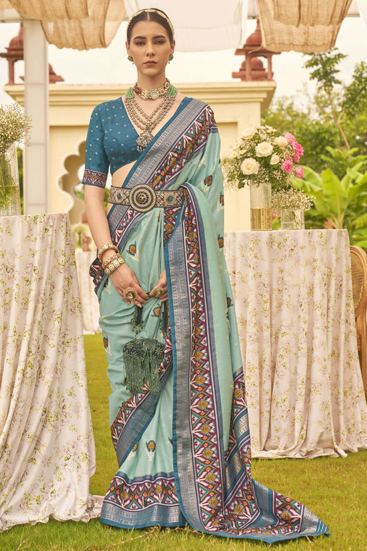 Festive Wear Patola Silk Sea Green Printed Saree