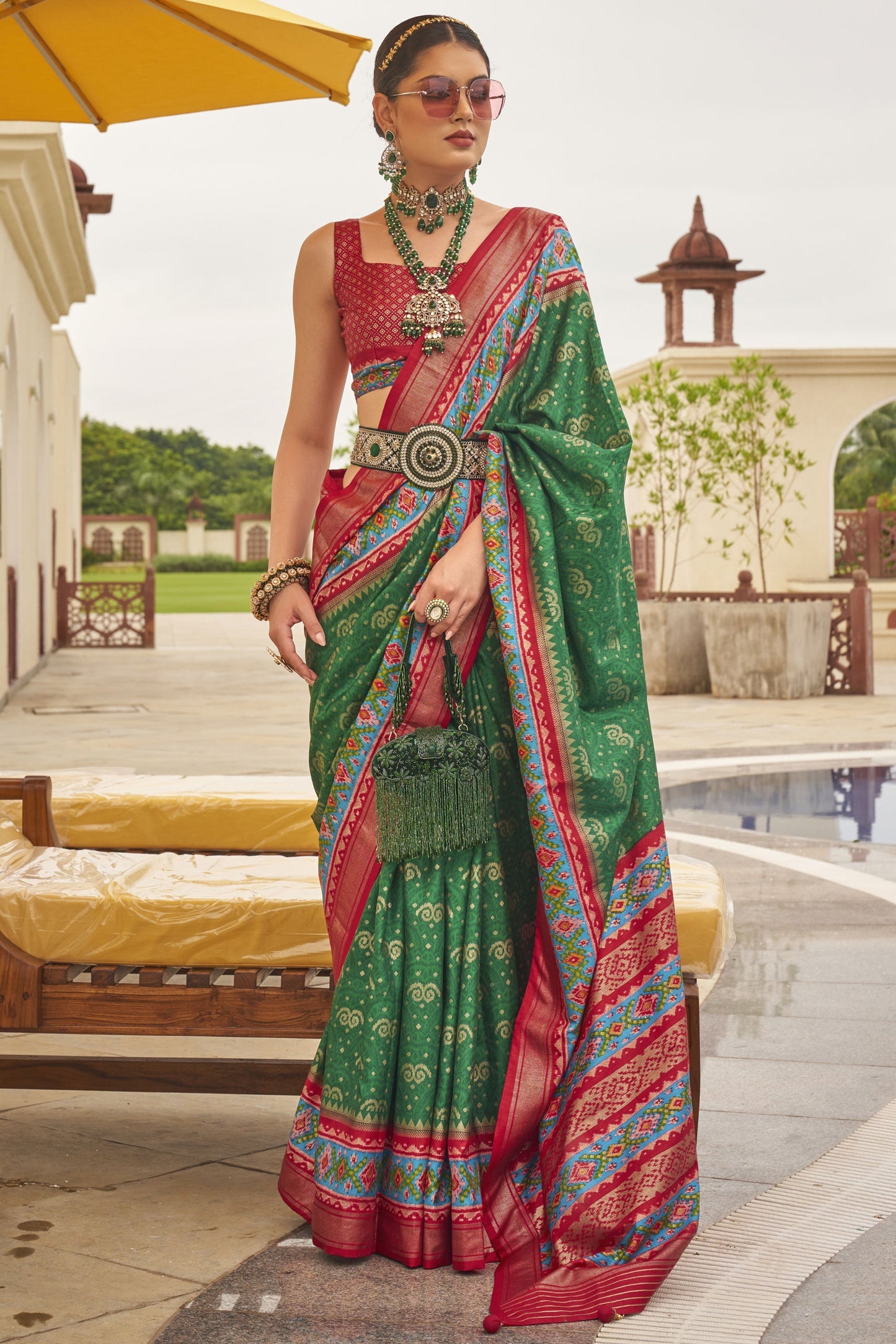 Dark Green Color Patola Silk Fabric Printed Fancy Saree