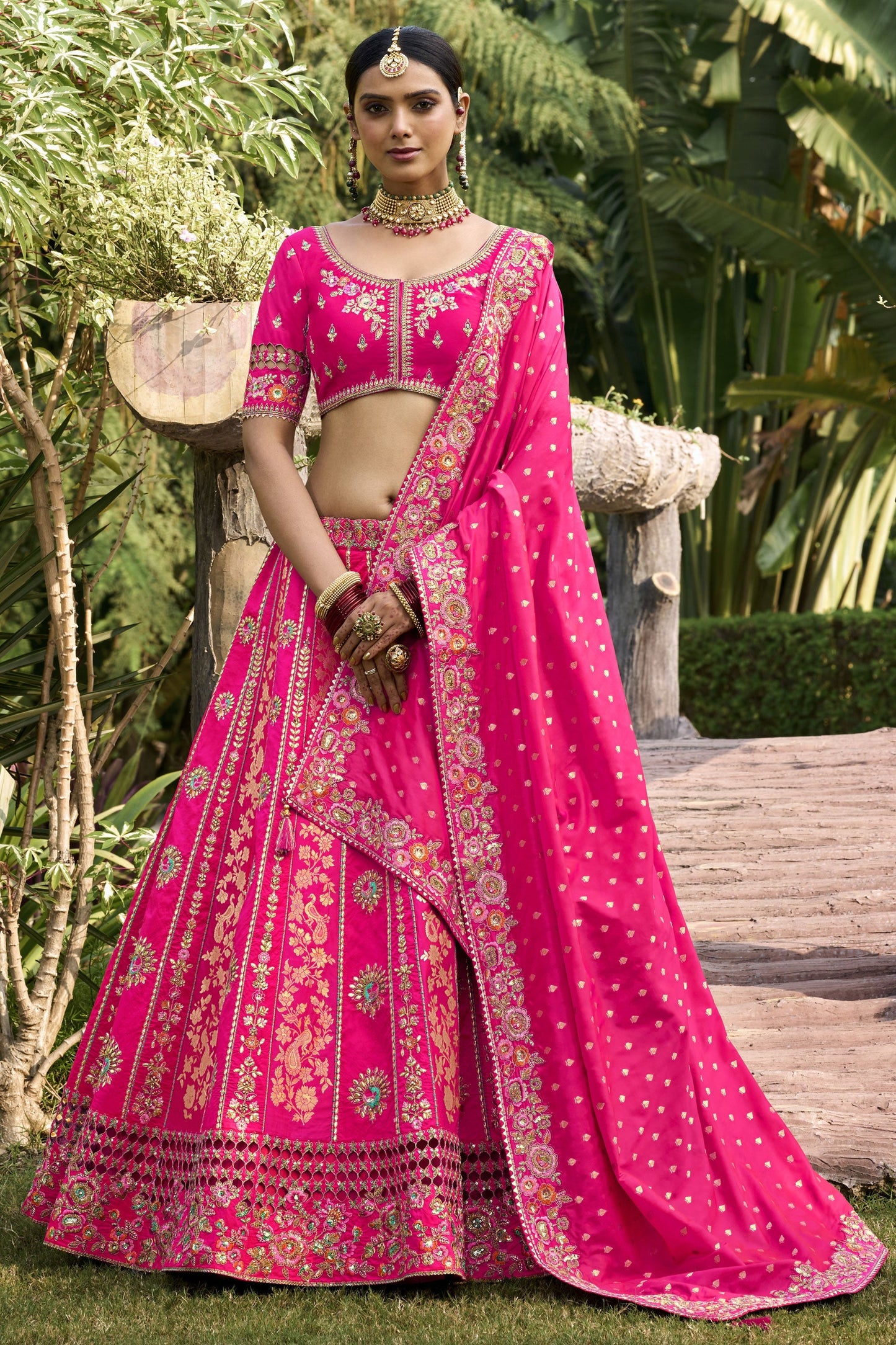 Pink Color Banarasi Silk Fabric Special Lehenga With Jacquard Work