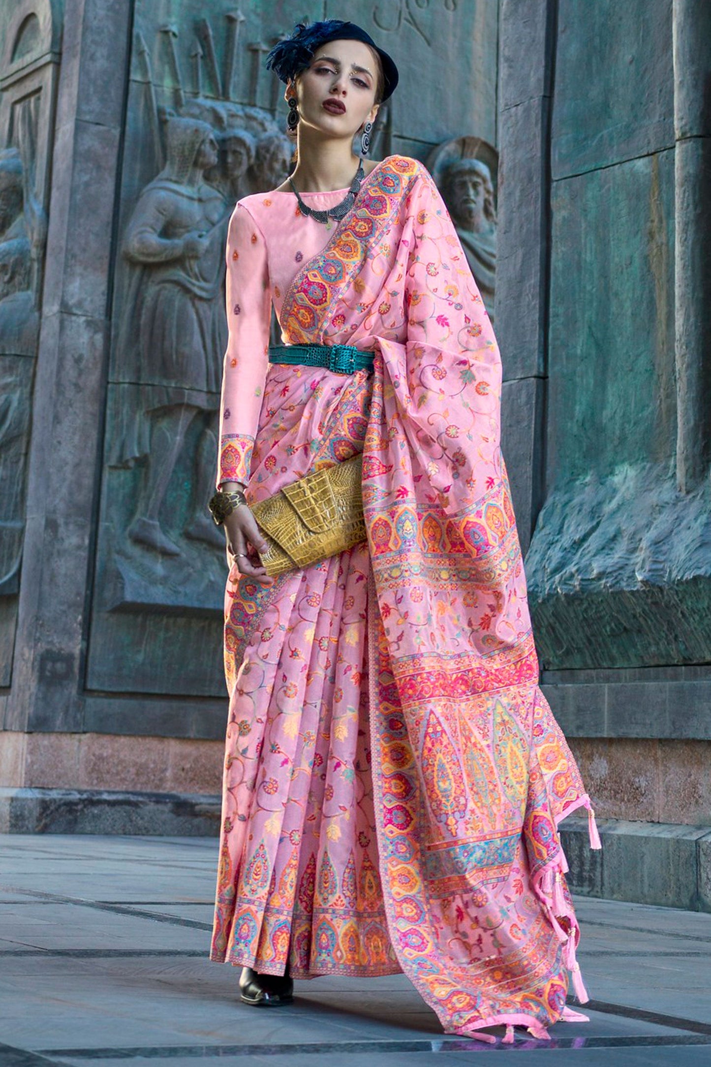 Tempting Organza Fabric Pink Color Saree With Weaving Work