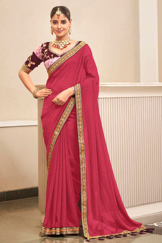 Border Work Imposing Fancy Fabric Saree In Pink Color