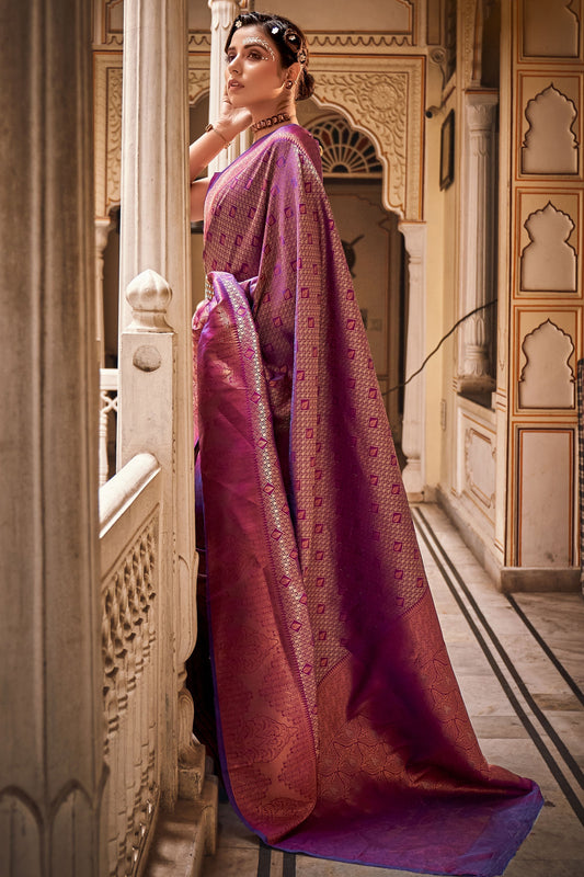 Graceful Art Silk Fabric Purple Color Saree With Weaving Work