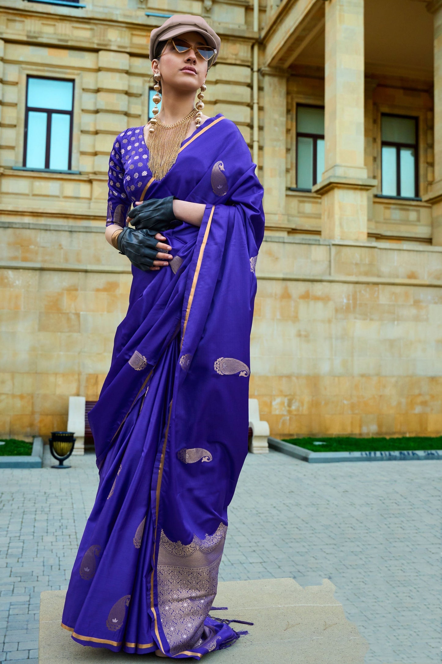 Contemporary Purple Color Satin Fabric Saree For Function