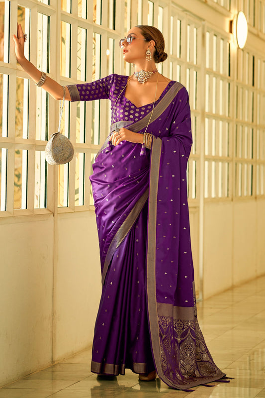 Alluring Purple Color Weaving Work Function Wear Satin Silk Saree