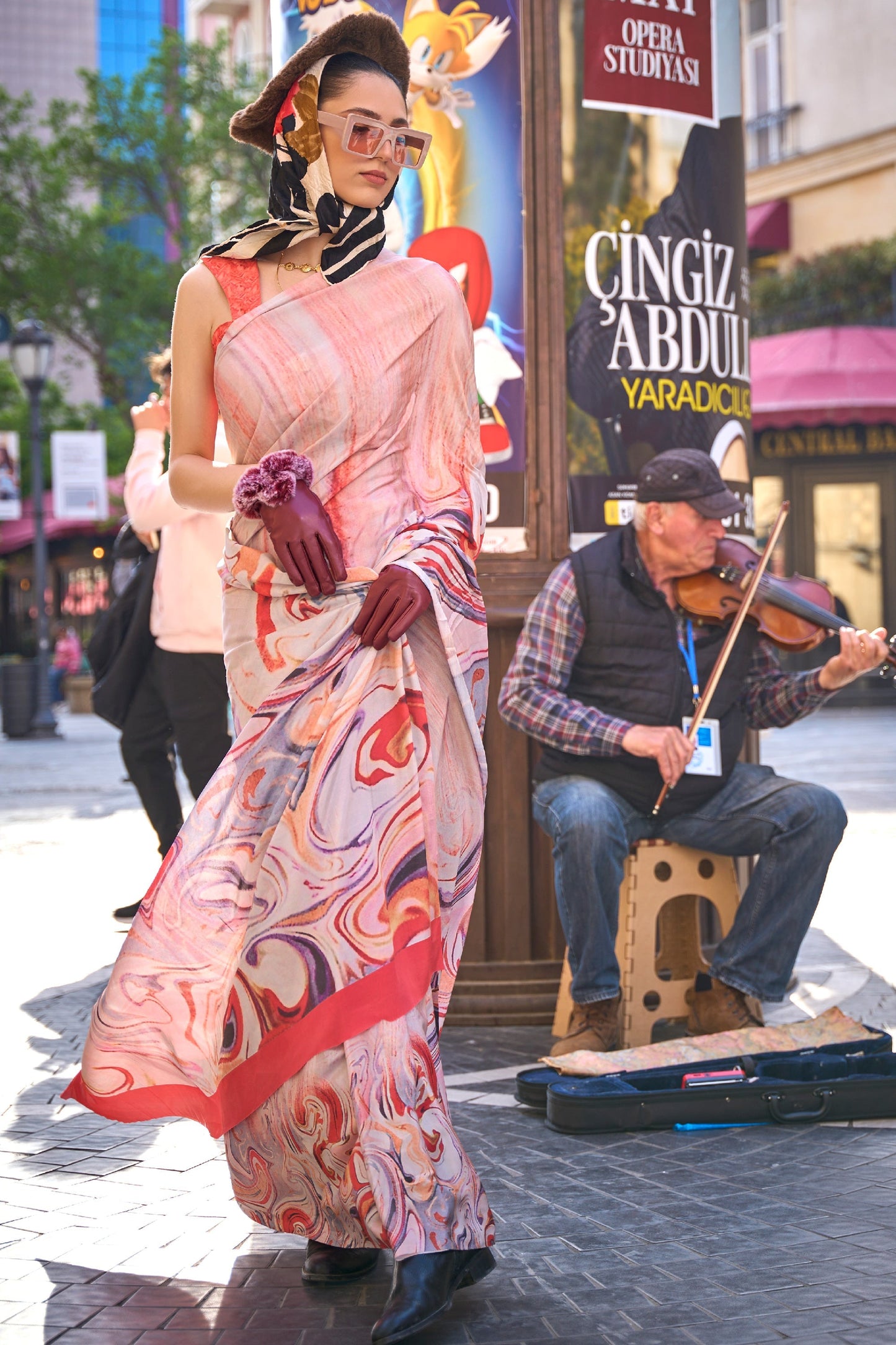 Beguiling Printed Work On Multi Color Crepe Fabric Casual Saree