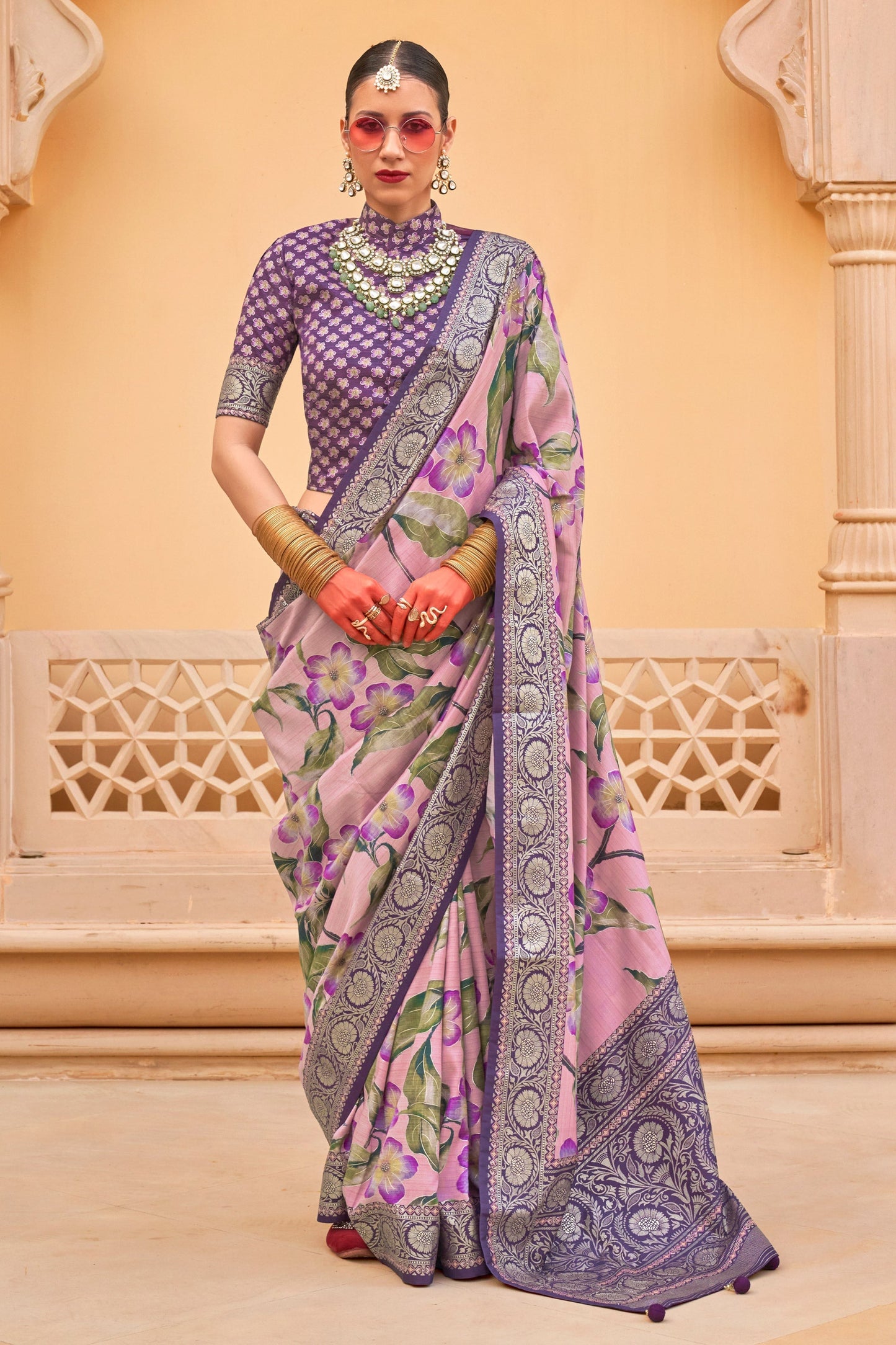 Art Silk Pink Color Festive Wear Saree With Printed Blouse