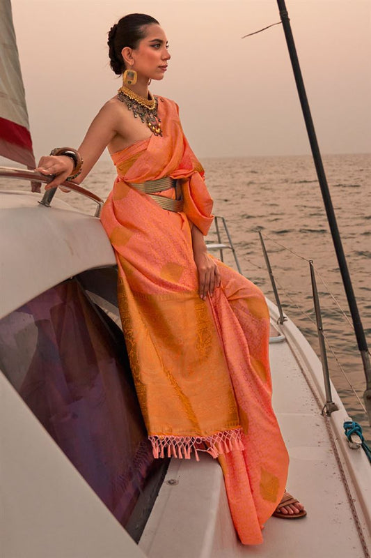 Peach Color Exquisite Art Silk Function Look Saree with Weaving Work
