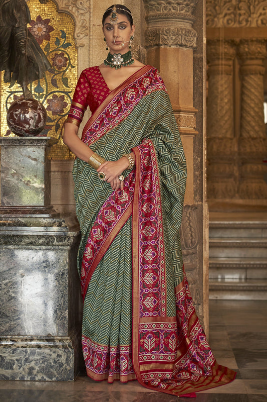 Traditional Look Green Color Art Silk Fabric Printed Patola Saree