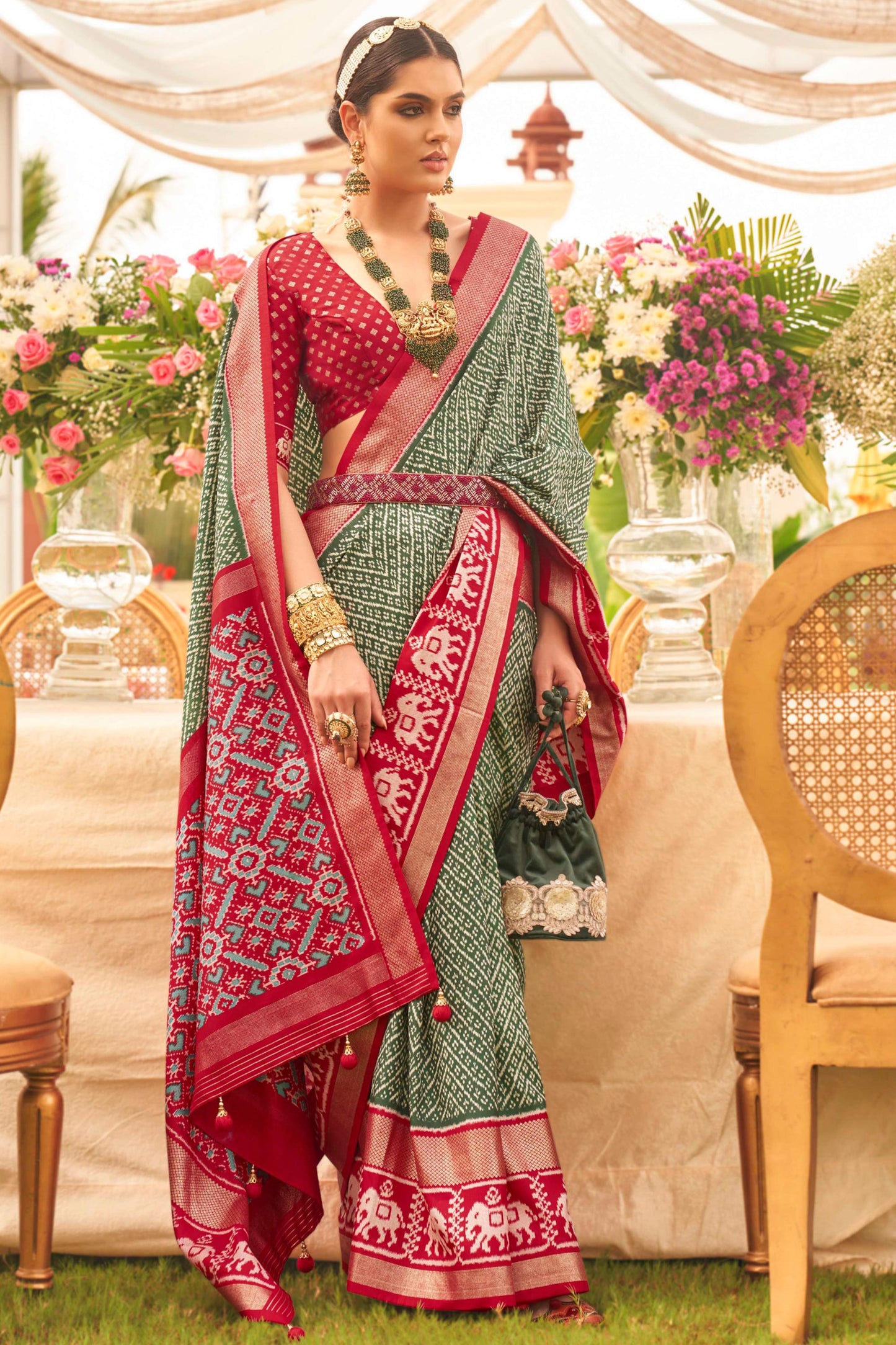 Green Color Fabulous Art Silk Fabric Printed Patola Saree