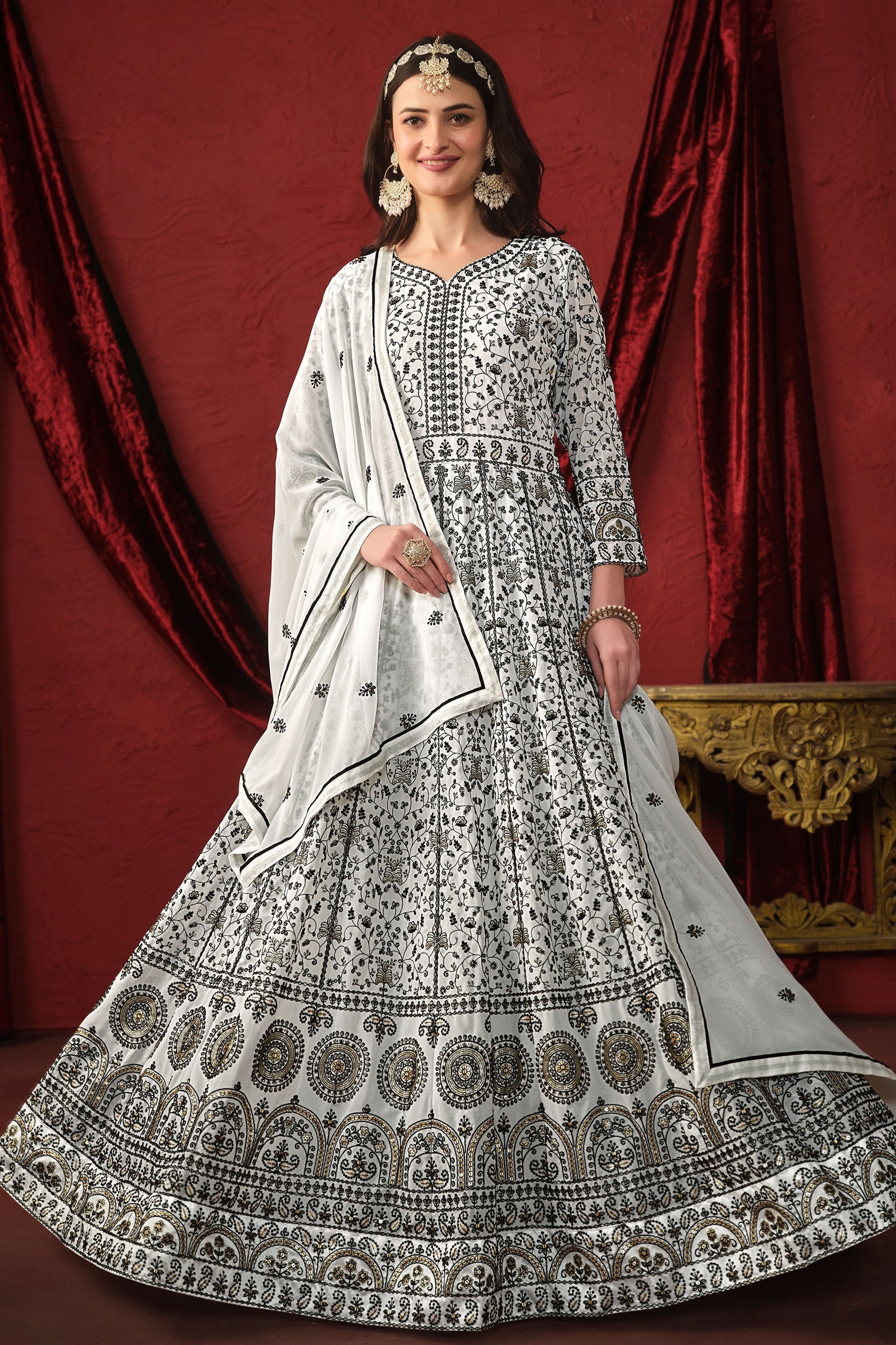 white color anarkali dress Neha's Off Colour Trending Suit Set subhvastra Item code Incredible Georgette Fabric White Color