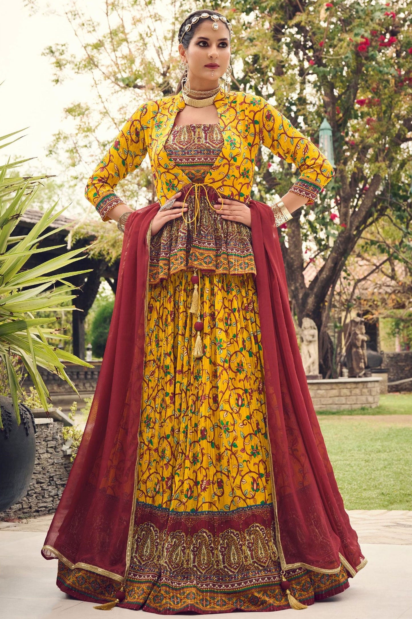 Yellow Color Chinon Fabric Princely Readymade Lehenga