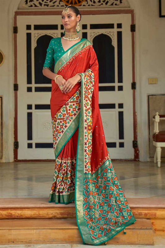 Imperial Red Color Art Silk Fabric Patola Printed Saree