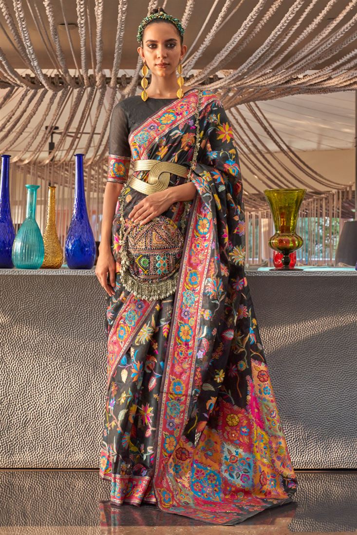 Art Silk Fabric Function Wear Black Color Fantastic Printed Saree
