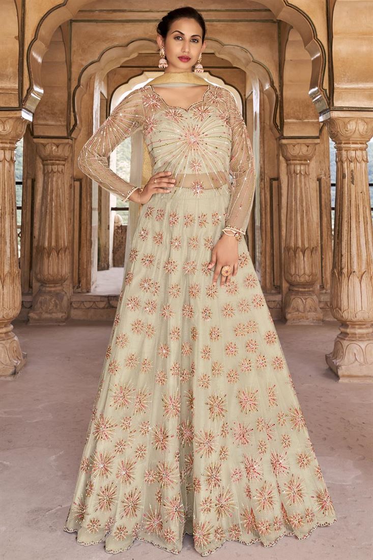 Pretty Net Embroidered Beige Color Anarkali Salwar Suit