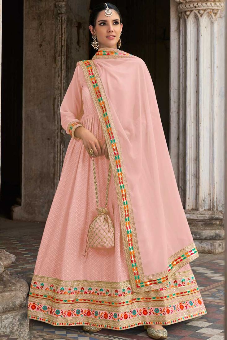Pink Color Georgette Fabric Elegant Embroidered Anarkali Suit