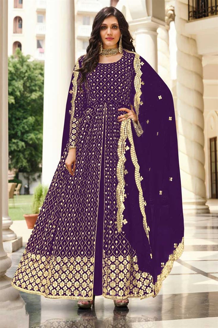 Georgette Fabric Purple Color Supreme Party Style Anarkali Suit
