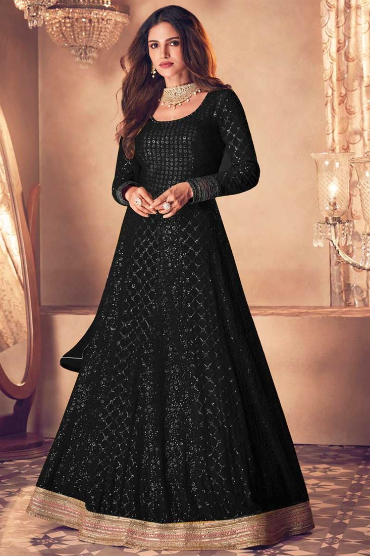Vartika Singh Creative Anarkali Suit In Black Color Georgette Fabric