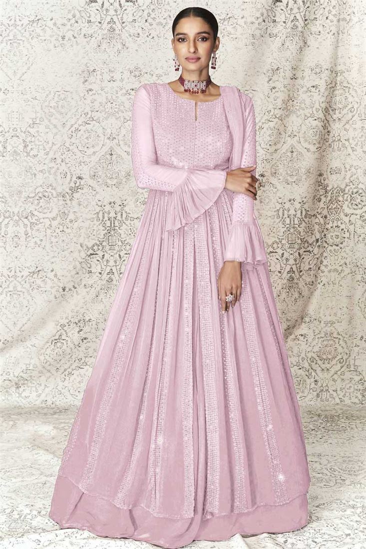 Pink Color Embellished Festive Wear Anarkali Suit In Georgette Fabric