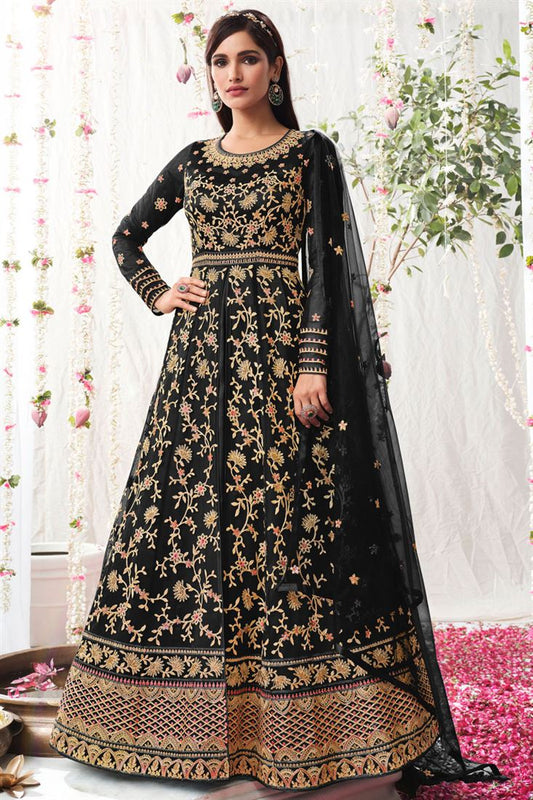 Net Fabric Sangeet Wear Black Color Wondrous Vartika Singh Anarkali Suit