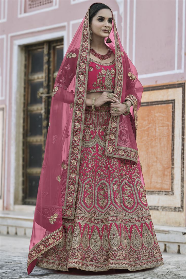 Exclusive Velvet Fabric Designer Embroidered Wedding Wear Lehenga Choli In Pink Color