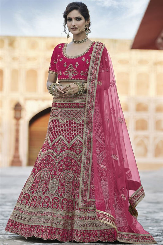 Exclusive Pink Color Velvet Fabric Embroidered Wedding Wear Designer Lehenga Choli
