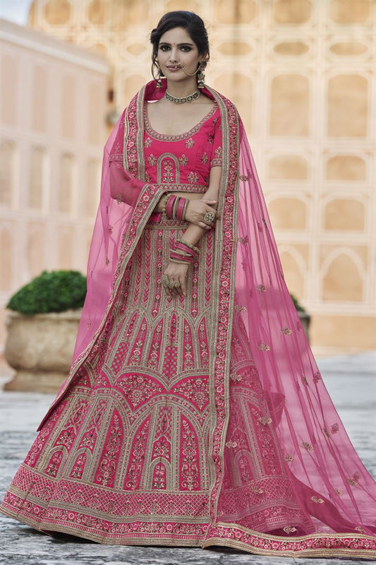 Exclusive Velvet Heavy Embroidered Wedding Wear Designer Lehenga Choli In Pink Color