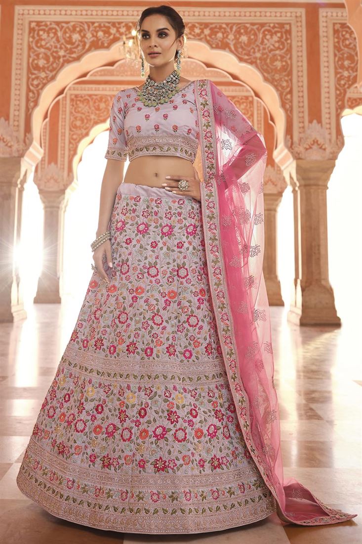 Exclusive Function Wear Crepe Grey Embroidered Lehenga