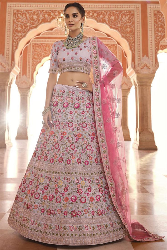 विशेष फंक्शन वियर क्रेप ग्रे कढ़ाई वाला लहंगा