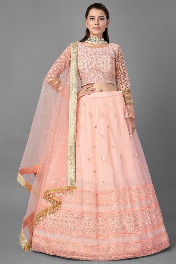 एक्सक्लूसिव नेट फैब्रिक रिसेप्शन वियर फैंसी वर्क लहंगा चोली