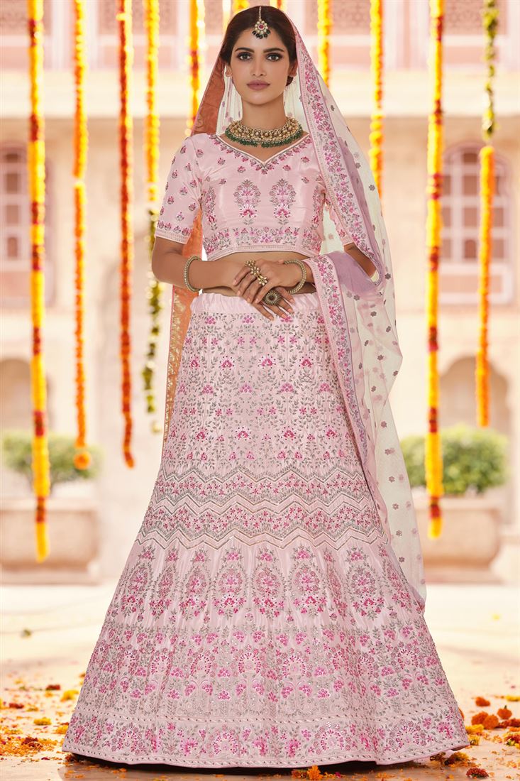 Exclusive Embroidered Work Wedding Wear Pink Color Lehenga Featuring Vartika Singh