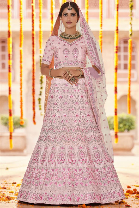 Exclusive Embroidered Work Wedding Wear Pink Color Lehenga Featuring Vartika Singh