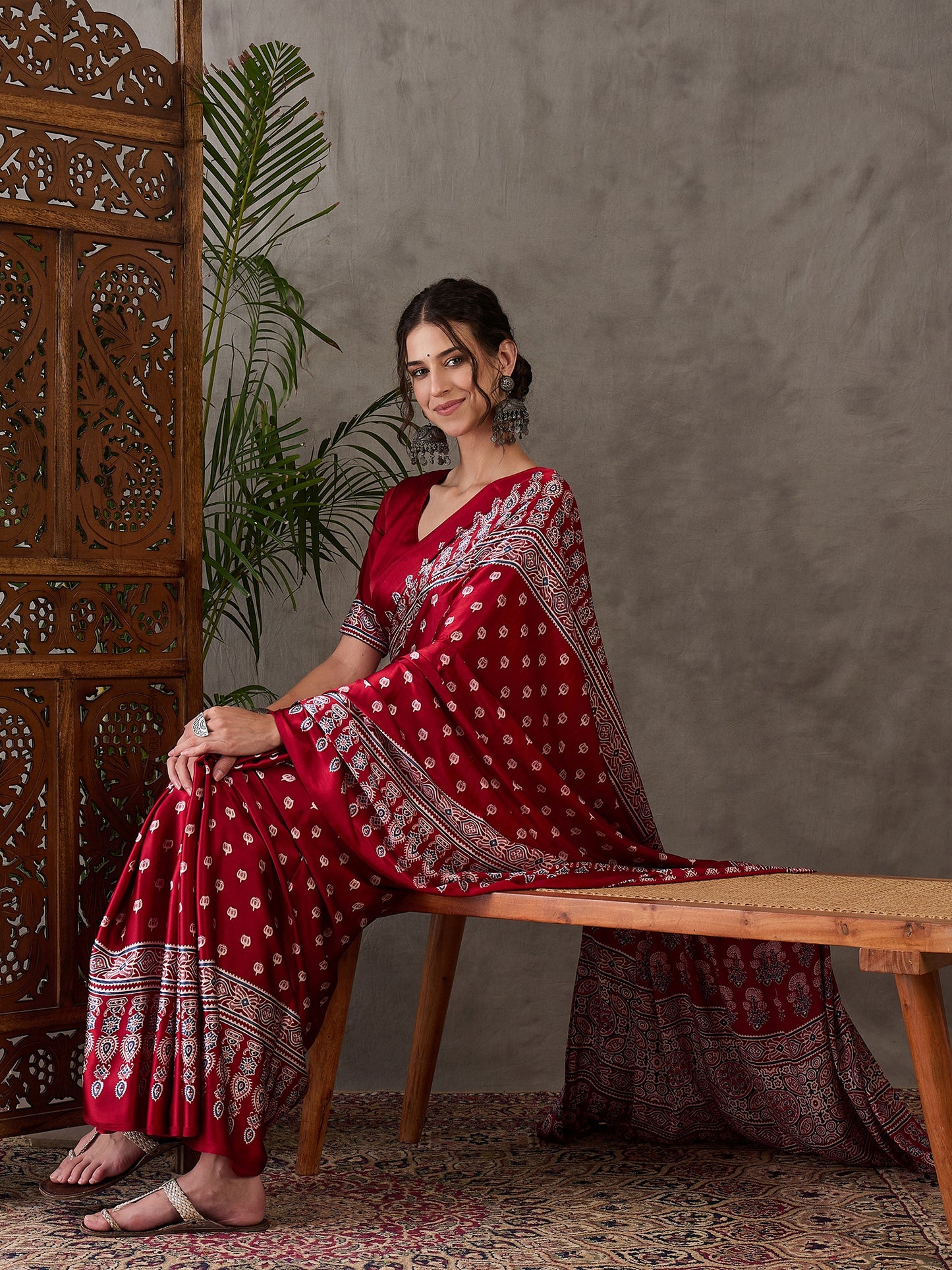 Rana Pure Semi Modal Silk Floral Printed red Saree