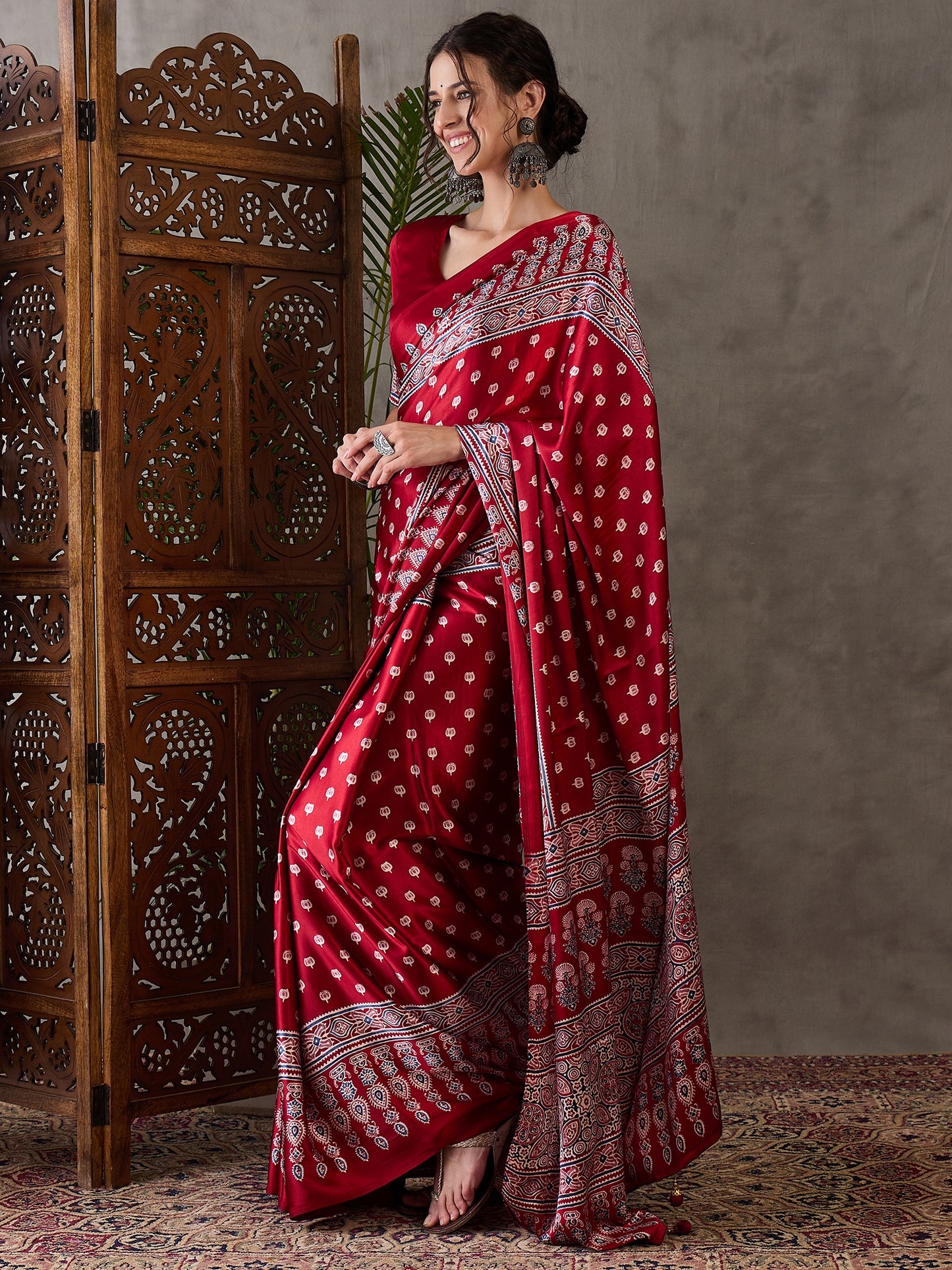 Rana Pure Semi Modal Silk Floral Printed red Saree