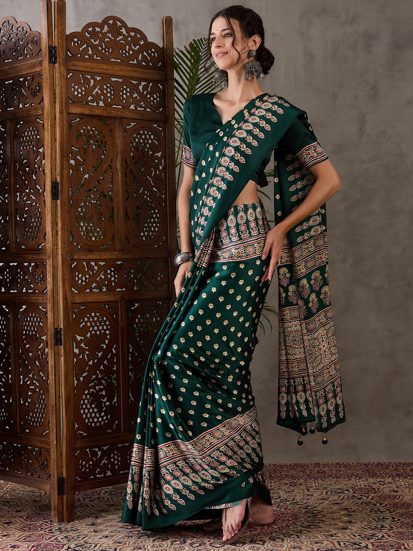 Rana Pure Semi Modal Silk Floral Printed green Saree