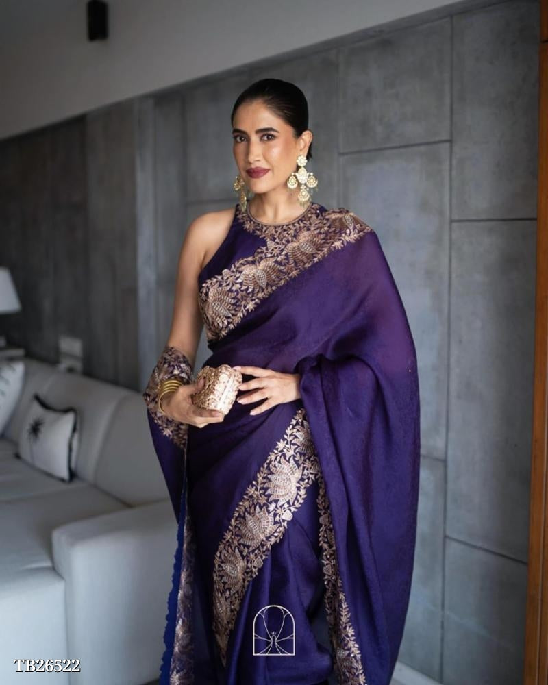 फैंसी हाथ कढ़ाई काम शुद्ध Gorgeet साड़ी