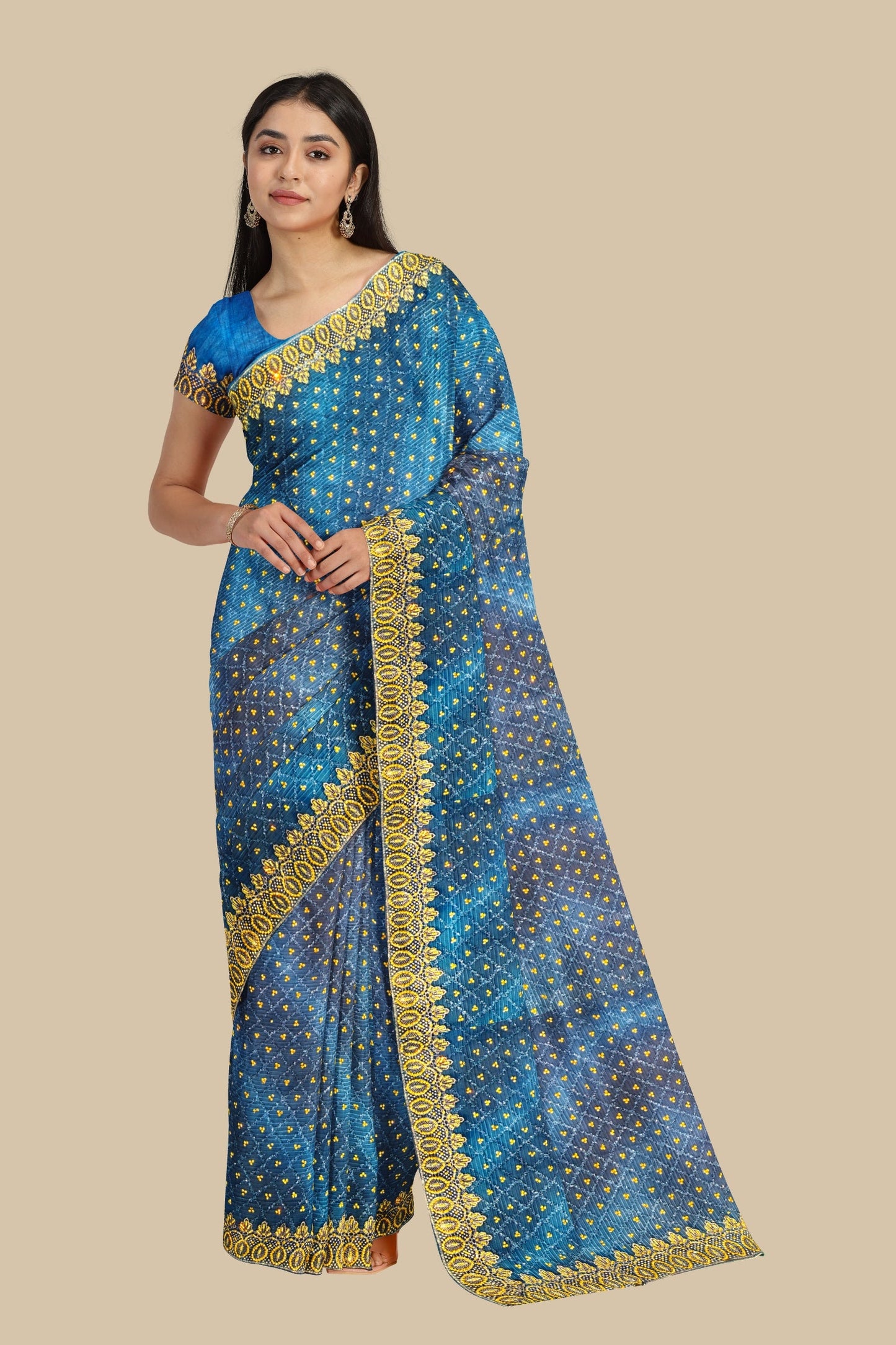 lining setered colours hand work saree with blouse