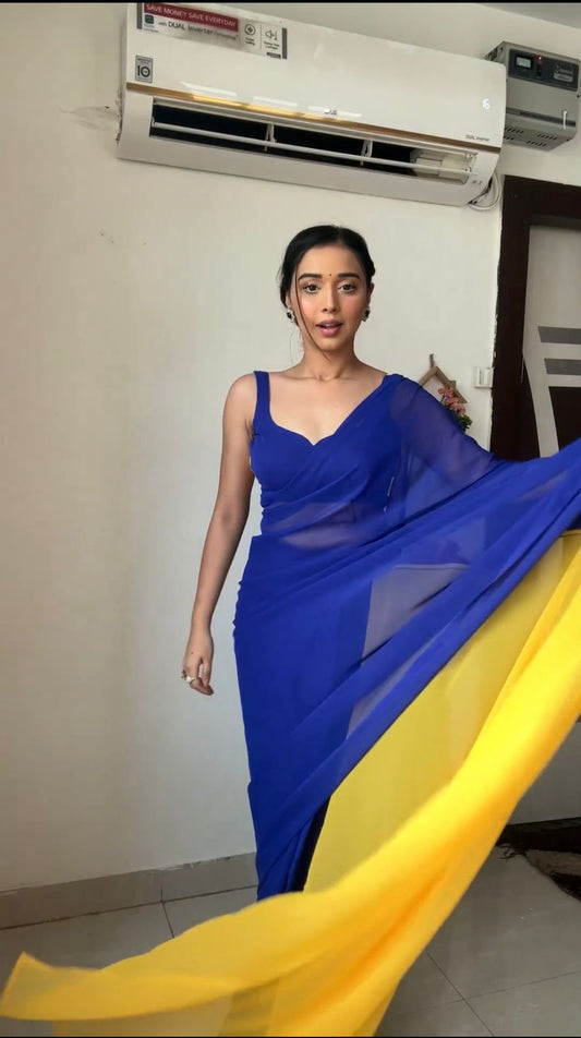 रॉयल ब्लू प्लेन जॉर्जेट साड़ी