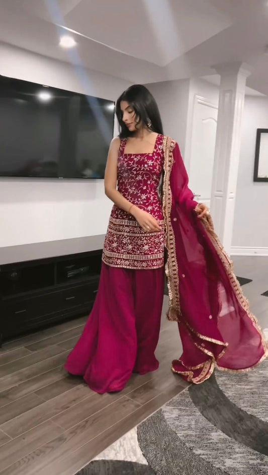 जॉर्जेट टॉप प्लाज़ो और दुपट्टा