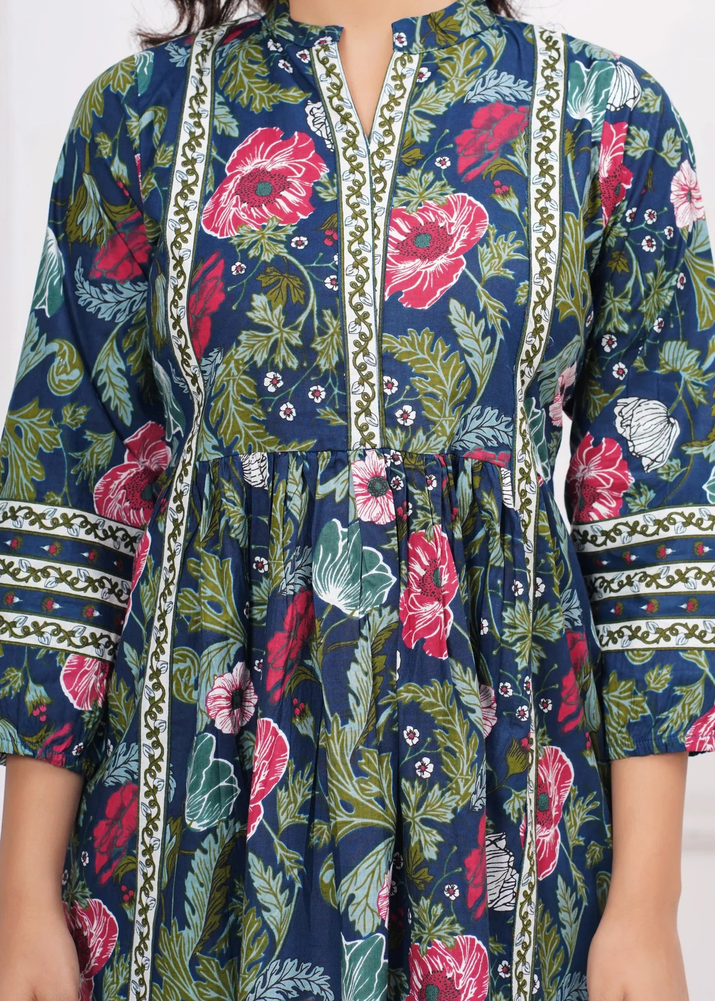 Silvi Dark Blue Floral Printed Western Top Collection