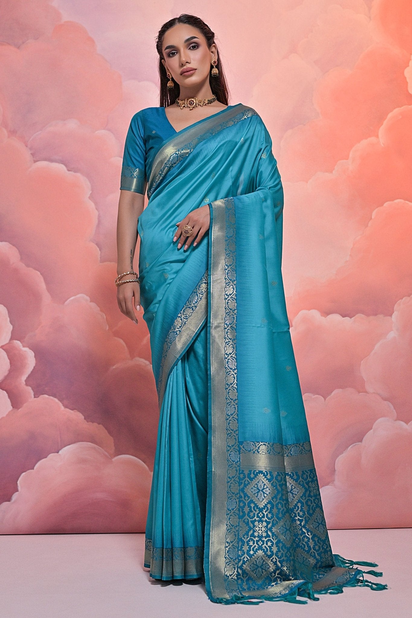 Adorable Cyan Color Function Wear Art Silk Fabric Weaving Work Design Saree - SareesAdorable Cyan Color Function Wear Art Silk Fabric Weaving Work Design Saree