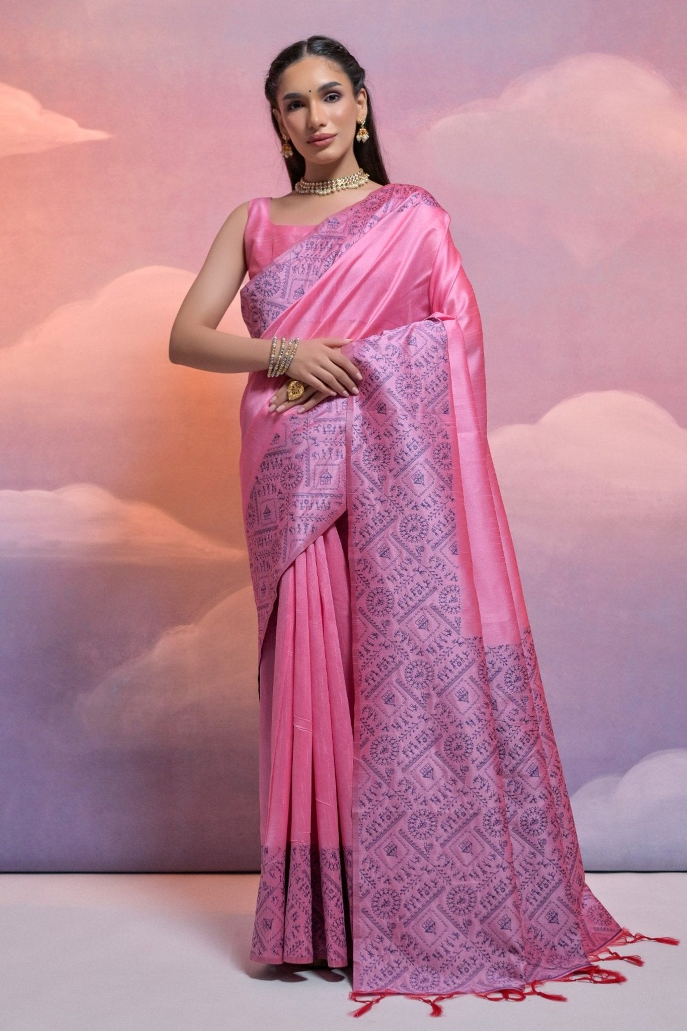 Adorable Pink Color Function Wear Handloom Raw Silk Weaving Border Work Design Saree - SareesAdorable Pink Color Function Wear Handloom Raw Silk Weaving Border Work Design Saree