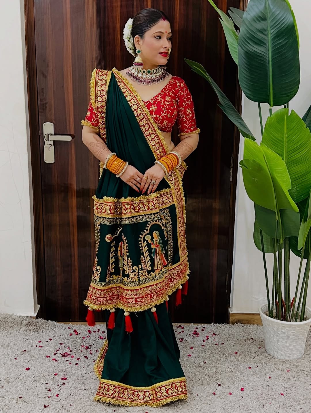 Wedding Special green Gold Panetar Saree With Blouse