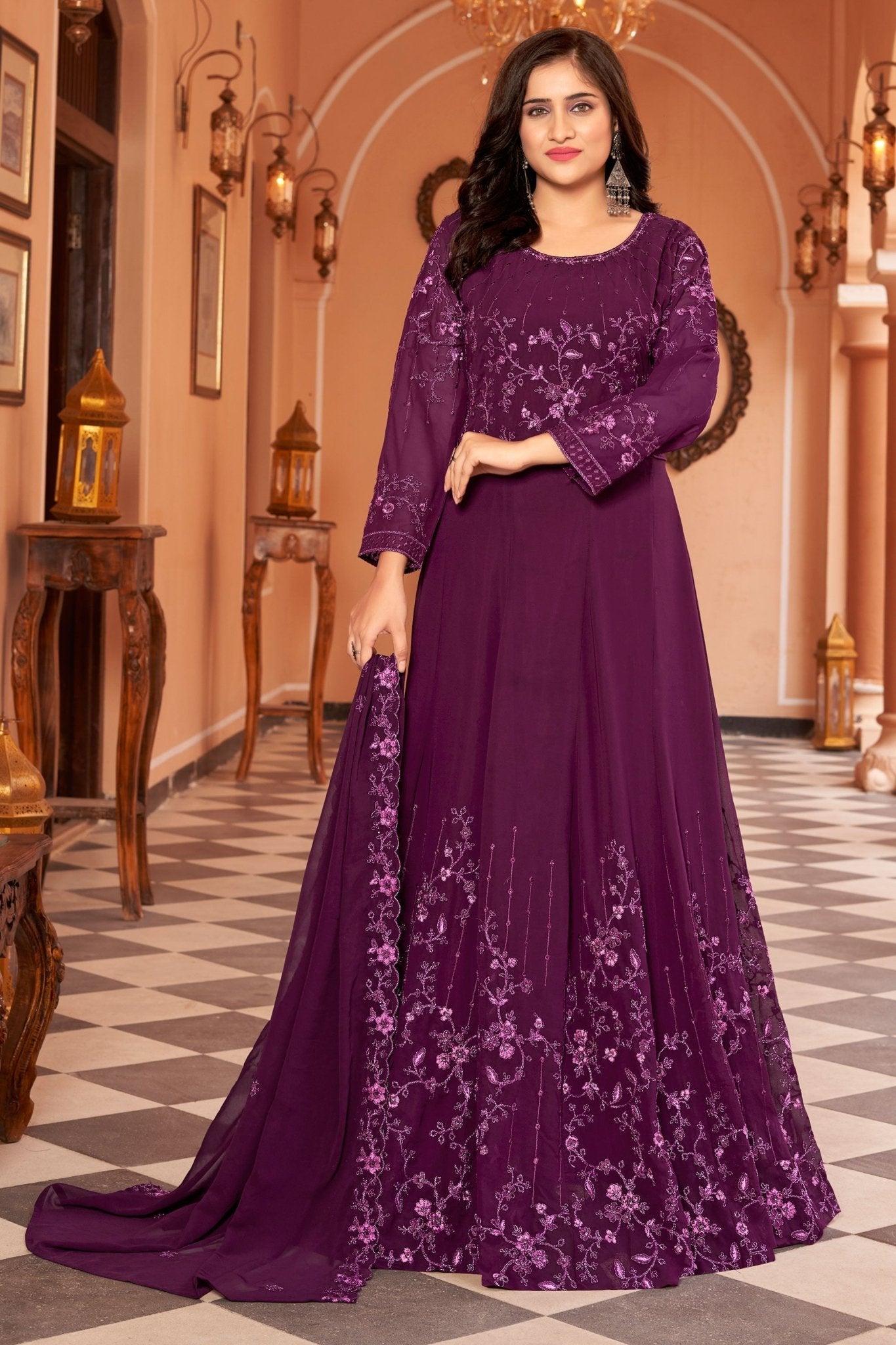 Alluring Function Wear Purple Color Georgette Anarkali Suit - Salwar KameezAlluring Function Wear Purple Color Georgette Anarkali Suit