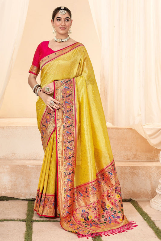 Alluring Yellow Color Function Wear Handloom Silk Saree - SareesAlluring Yellow Color Function Wear Handloom Silk Saree