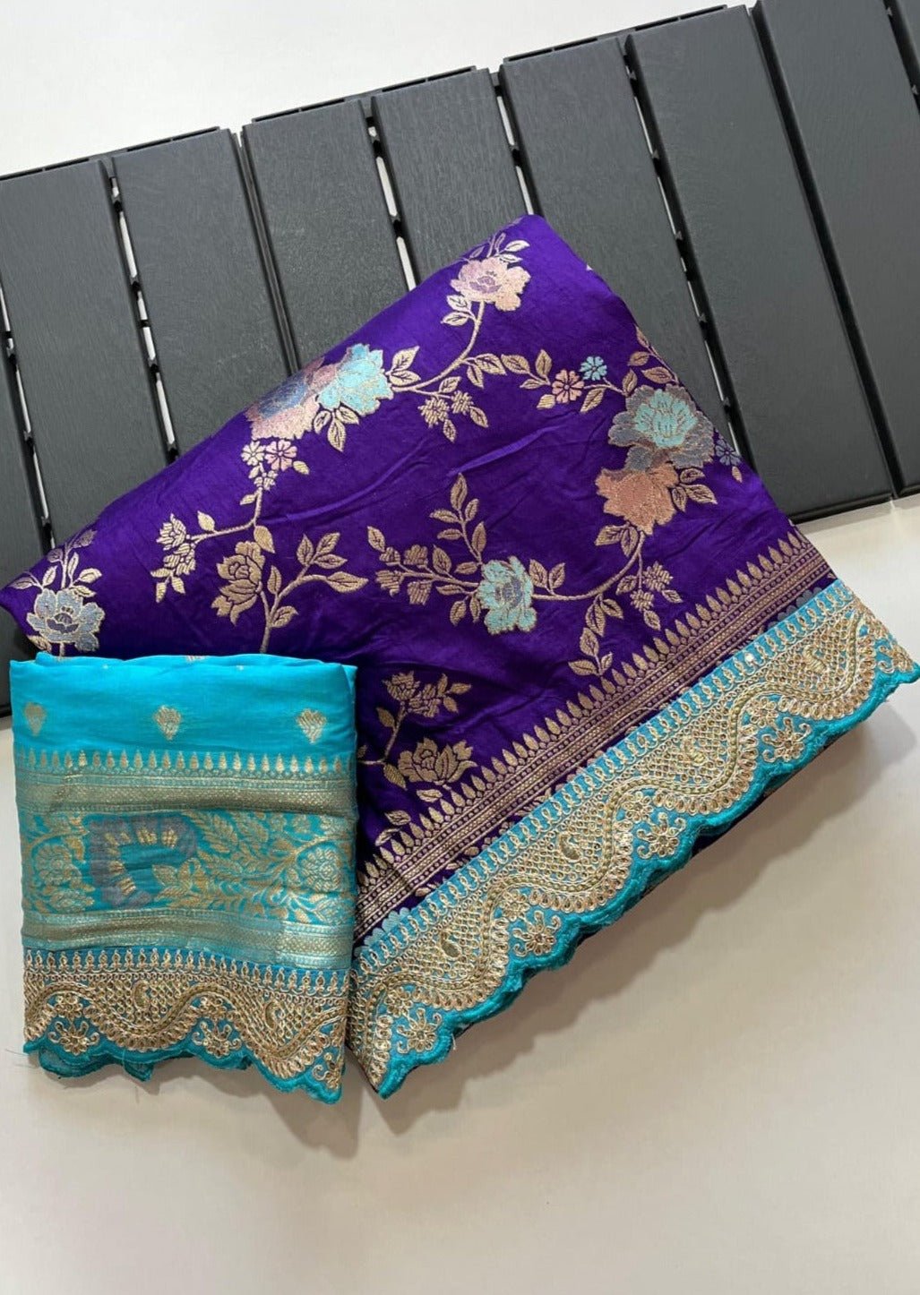 Almaty Blue Banarasi saree - BrassoAlmaty Blue Banarasi saree