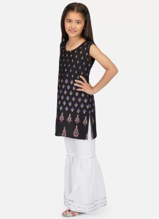 black Cotton Salwar Suit With Print Work