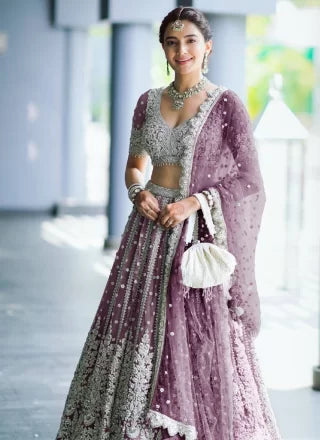 Purple A - Line Lehenga Choli With Diamond, Embroidered And Sequins Work